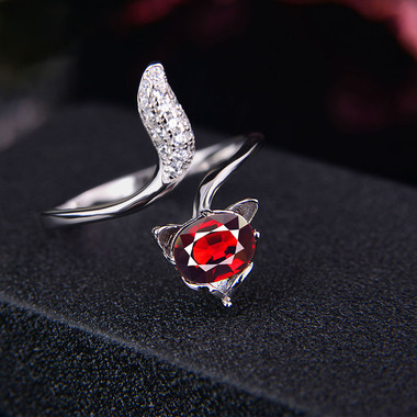 RED GARNET STERLING SILVER RING - FOX